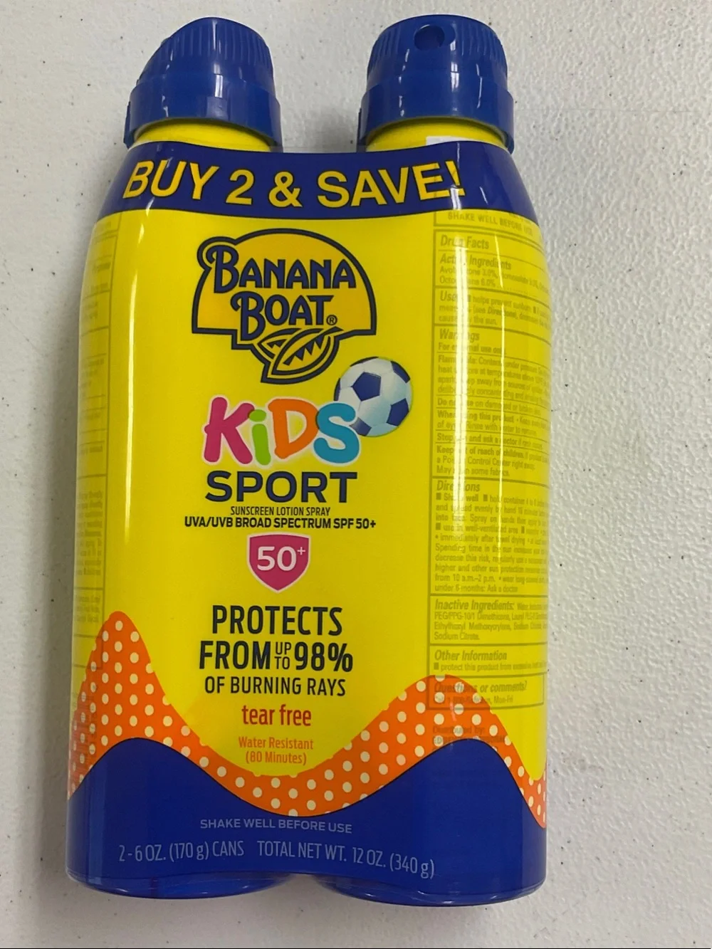 Banana Boat Kids Sport Sunscreen Spray SPF 50+ - Yellow & Blue Twin Pack